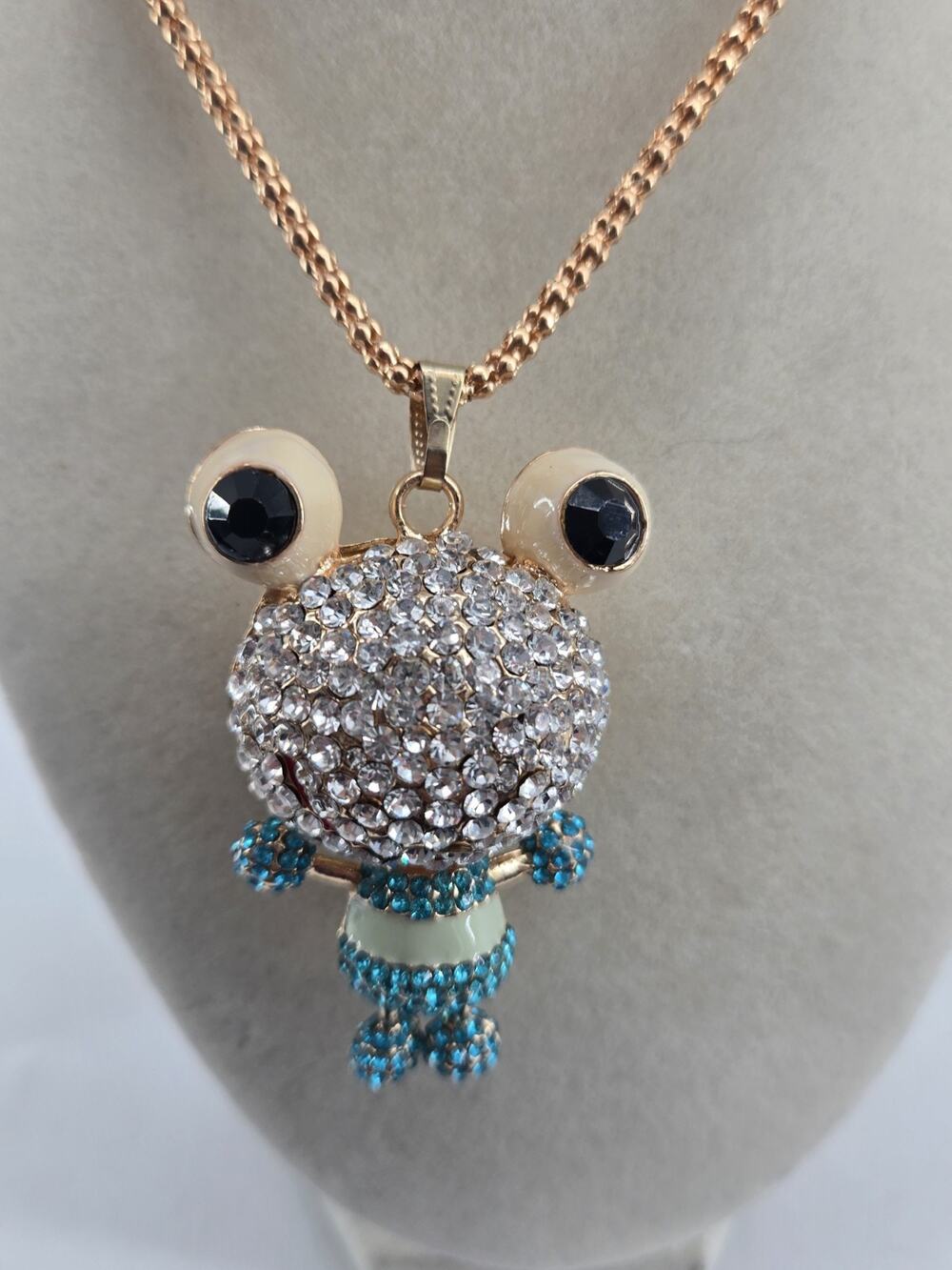 Y2K Bling Whimsical Rhinestone Frog Pendant Necklace Betsey Johnson NOS